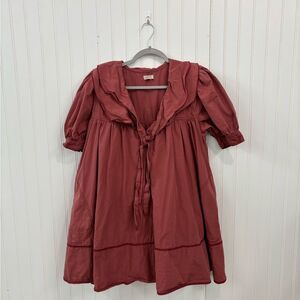 Pilcro Anthropologie short sleeve bow front tunic Dusty Rose cottagecore dress